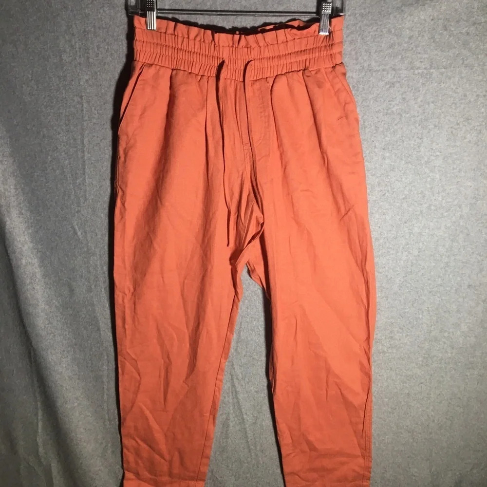 Womens A New Day Pants Trousers Salmon Orange Linen Lagenlook Summer Spring Work